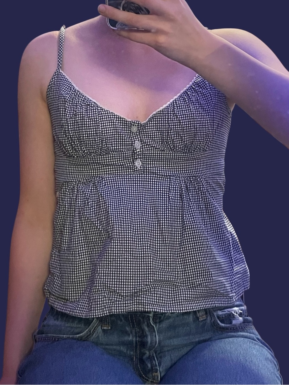 Brandy Melville black and white gingham babydoll top